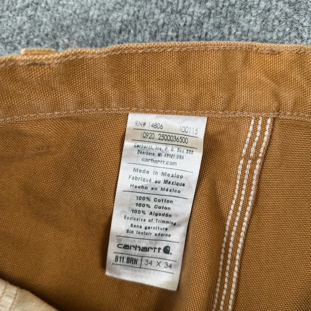 Carhartt Pants Mens 34x34 Brown Duck Canvas Loose Fit Carpenter Work B11 BRN